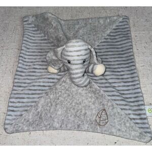 Ebba Gray Elephant Lovey Security Baby Blanket Plush Leaf Stripes